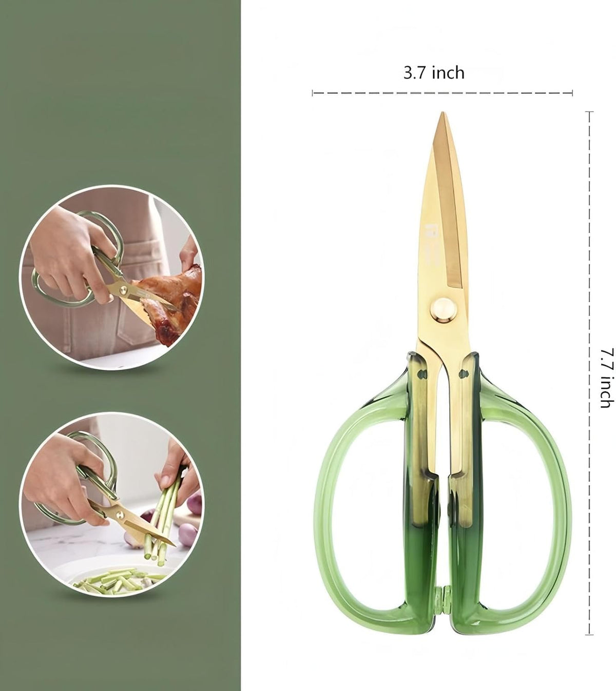 Kitchen Shears Scissors, 7.7inch Gold Titanium Plated Scissor-Meat and Poultry Shears, Dishwasher Safe, Acrylic Handel All Purpose Stainless Steel Utility Scissor - Diamond Clear