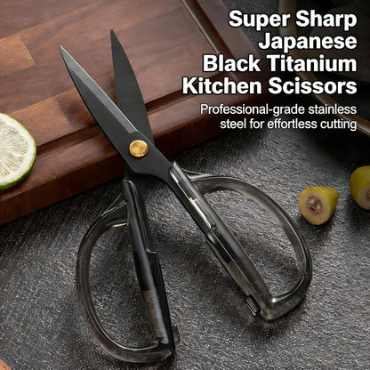 Kitchen Shears Scissors, 7.7inch Gold Titanium Plated Scissor-Meat and Poultry Shears, Dishwasher Safe, Acrylic Handel All Purpose Stainless Steel Utility Scissor - Diamond Clear