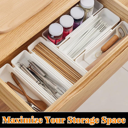 Expandable Drawer Organizer for Deep Drawers, Adjustable Sliding Tray for Kitchen Utensils, Cooking Tools and Small Accessories