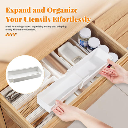 Expandable Drawer Organizer for Deep Drawers, Adjustable Sliding Tray for Kitchen Utensils, Cooking Tools and Small Accessories