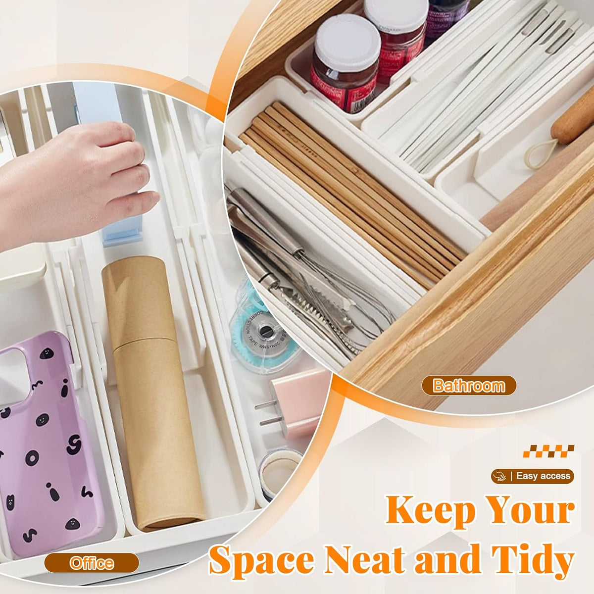 Expandable Drawer Organizer for Deep Drawers, Adjustable Sliding Tray for Kitchen Utensils, Cooking Tools and Small Accessories