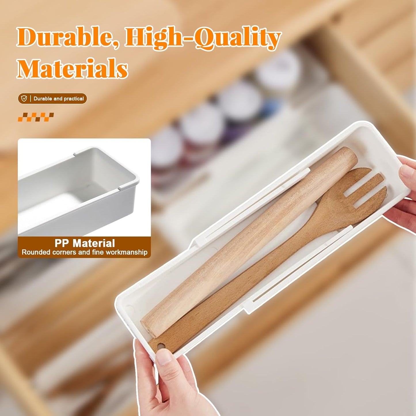 Expandable Drawer Organizer for Deep Drawers, Adjustable Sliding Tray for Kitchen Utensils, Cooking Tools and Small Accessories