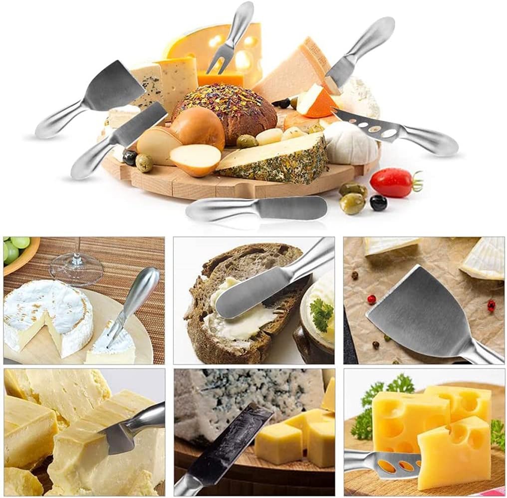 Black Cheese Knives Set 6 Piece Slicer Cutter Fork Spreader Tool Collection