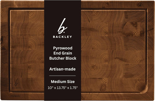 Cutting Board for Kitchen – Wood Cutting Board, Non Toxic Butcher Block, Cutting Boards with Juice Groove & Handles, Charcuterie Board – 10" x 13.75" x 1.75" (Pyrowood)