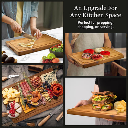 Cutting Board for Kitchen – Wood Cutting Board, Non Toxic Butcher Block, Cutting Boards with Juice Groove & Handles, Charcuterie Board – 10" x 13.75" x 1.75" (Pyrowood)