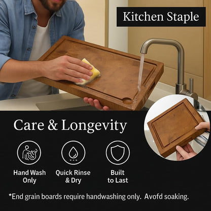 Cutting Board for Kitchen – Wood Cutting Board, Non Toxic Butcher Block, Cutting Boards with Juice Groove & Handles, Charcuterie Board – 10" x 13.75" x 1.75" (Pyrowood)
