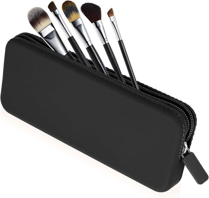 Travel Makeup Brush Holder, Silicone Makeup Brush Bag with Zipper Closure, Makeup Brushes Organizer Case Washable Makeup Pouch Holder Case for Daily, Work, Essentials（Black）