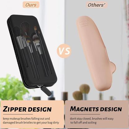Travel Makeup Brush Holder, Silicone Makeup Brush Bag with Zipper Closure, Makeup Brushes Organizer Case Washable Makeup Pouch Holder Case for Daily, Work, Essentials（Black）