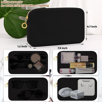 Travel Makeup Brush Holder, Silicone Makeup Brush Bag with Zipper Closure, Makeup Brushes Organizer Case Washable Makeup Pouch Holder Case for Daily, Work, Essentials（Black）