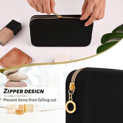Travel Makeup Brush Holder, Silicone Makeup Brush Bag with Zipper Closure, Makeup Brushes Organizer Case Washable Makeup Pouch Holder Case for Daily, Work, Essentials（Black）