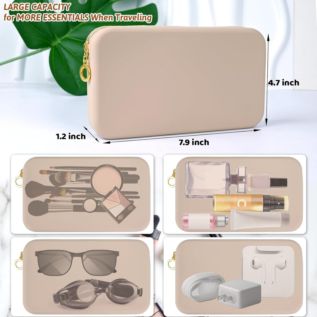 Travel Makeup Brush Holder, Silicone Makeup Brush Bag with Zipper Closure, Makeup Brushes Organizer Case Washable Makeup Pouch Holder Case for Daily, Work, Essentials（Black）