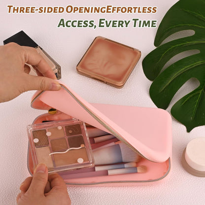 Travel Makeup Brush Holder, Silicone Makeup Brush Bag with Zipper Closure, Makeup Brushes Organizer Case Washable Makeup Pouch Holder Case for Daily, Work, Essentials（Black）