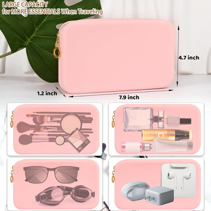 Travel Makeup Brush Holder, Silicone Makeup Brush Bag with Zipper Closure, Makeup Brushes Organizer Case Washable Makeup Pouch Holder Case for Daily, Work, Essentials（Black）