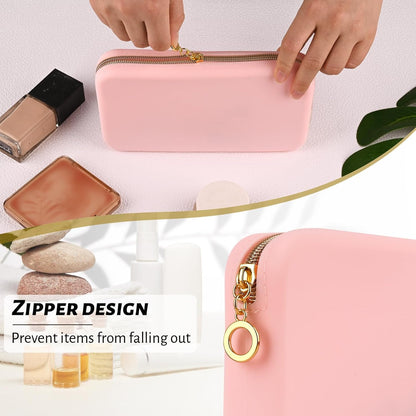 Travel Makeup Brush Holder, Silicone Makeup Brush Bag with Zipper Closure, Makeup Brushes Organizer Case Washable Makeup Pouch Holder Case for Daily, Work, Essentials（Black）