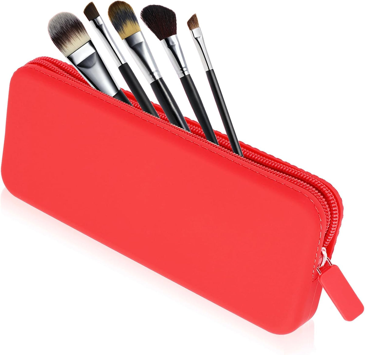 Travel Makeup Brush Holder, Silicone Makeup Brush Bag with Zipper Closure, Makeup Brushes Organizer Case Washable Makeup Pouch Holder Case for Daily, Work, Essentials（Black）