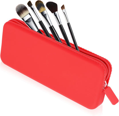 Travel Makeup Brush Holder, Silicone Makeup Brush Bag with Zipper Closure, Makeup Brushes Organizer Case Washable Makeup Pouch Holder Case for Daily, Work, Essentials（Black）