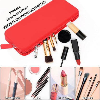 Travel Makeup Brush Holder, Silicone Makeup Brush Bag with Zipper Closure, Makeup Brushes Organizer Case Washable Makeup Pouch Holder Case for Daily, Work, Essentials（Black）