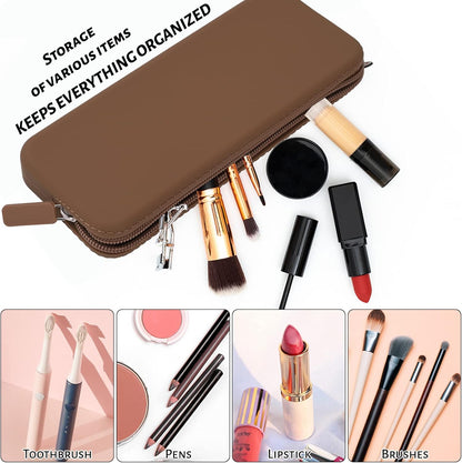 Travel Makeup Brush Holder, Silicone Makeup Brush Bag with Zipper Closure, Makeup Brushes Organizer Case Washable Makeup Pouch Holder Case for Daily, Work, Essentials（Black）