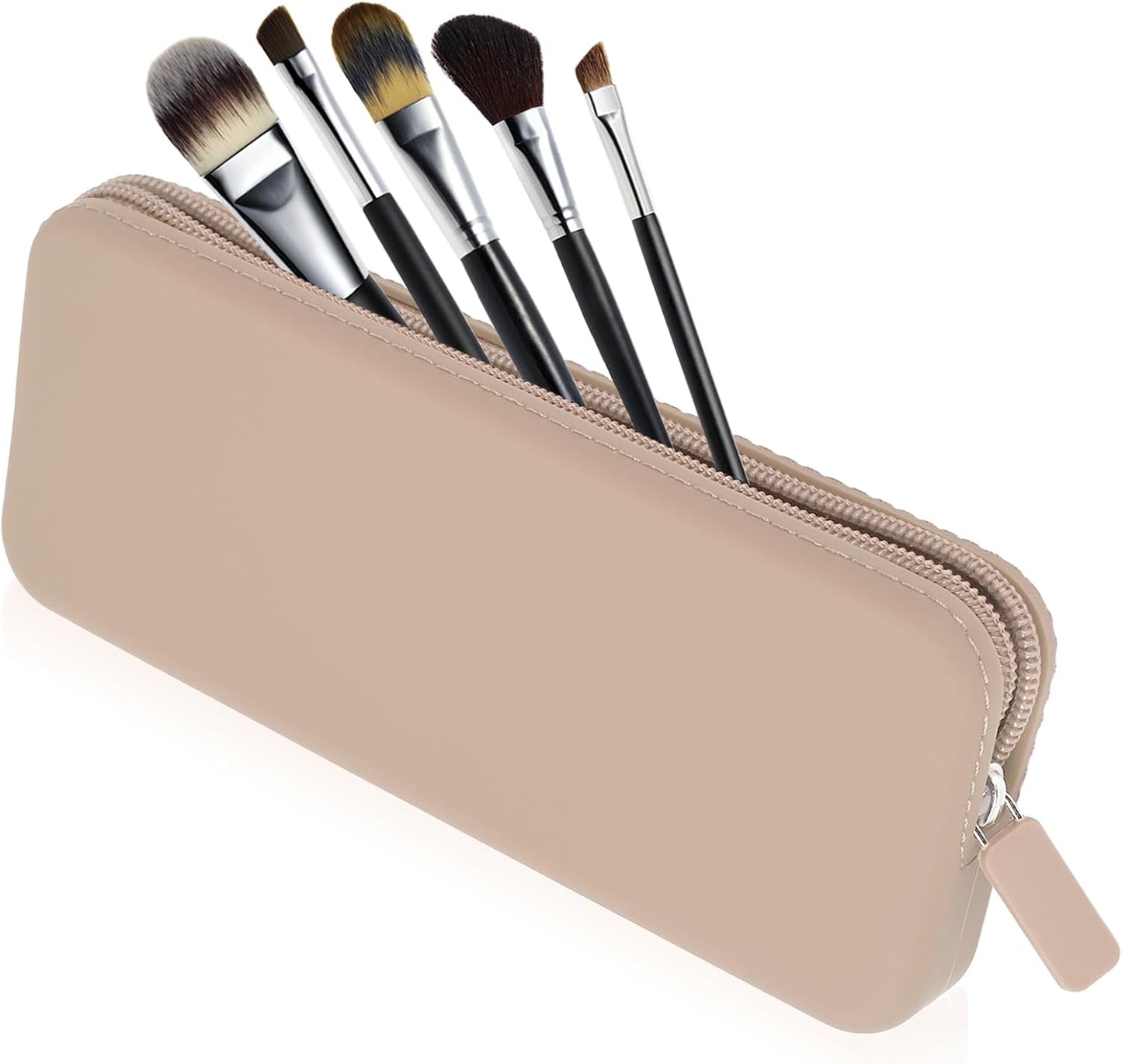 Travel Makeup Brush Holder, Silicone Makeup Brush Bag with Zipper Closure, Makeup Brushes Organizer Case Washable Makeup Pouch Holder Case for Daily, Work, Essentials（Black）