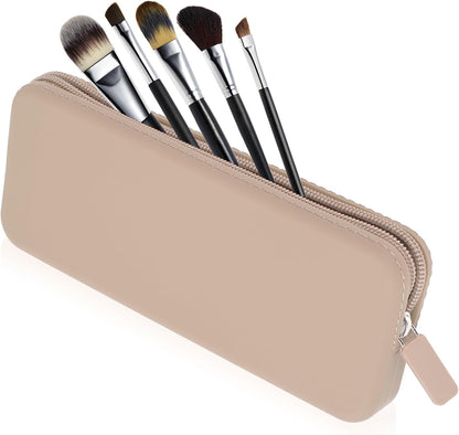 Travel Makeup Brush Holder, Silicone Makeup Brush Bag with Zipper Closure, Makeup Brushes Organizer Case Washable Makeup Pouch Holder Case for Daily, Work, Essentials（Black）