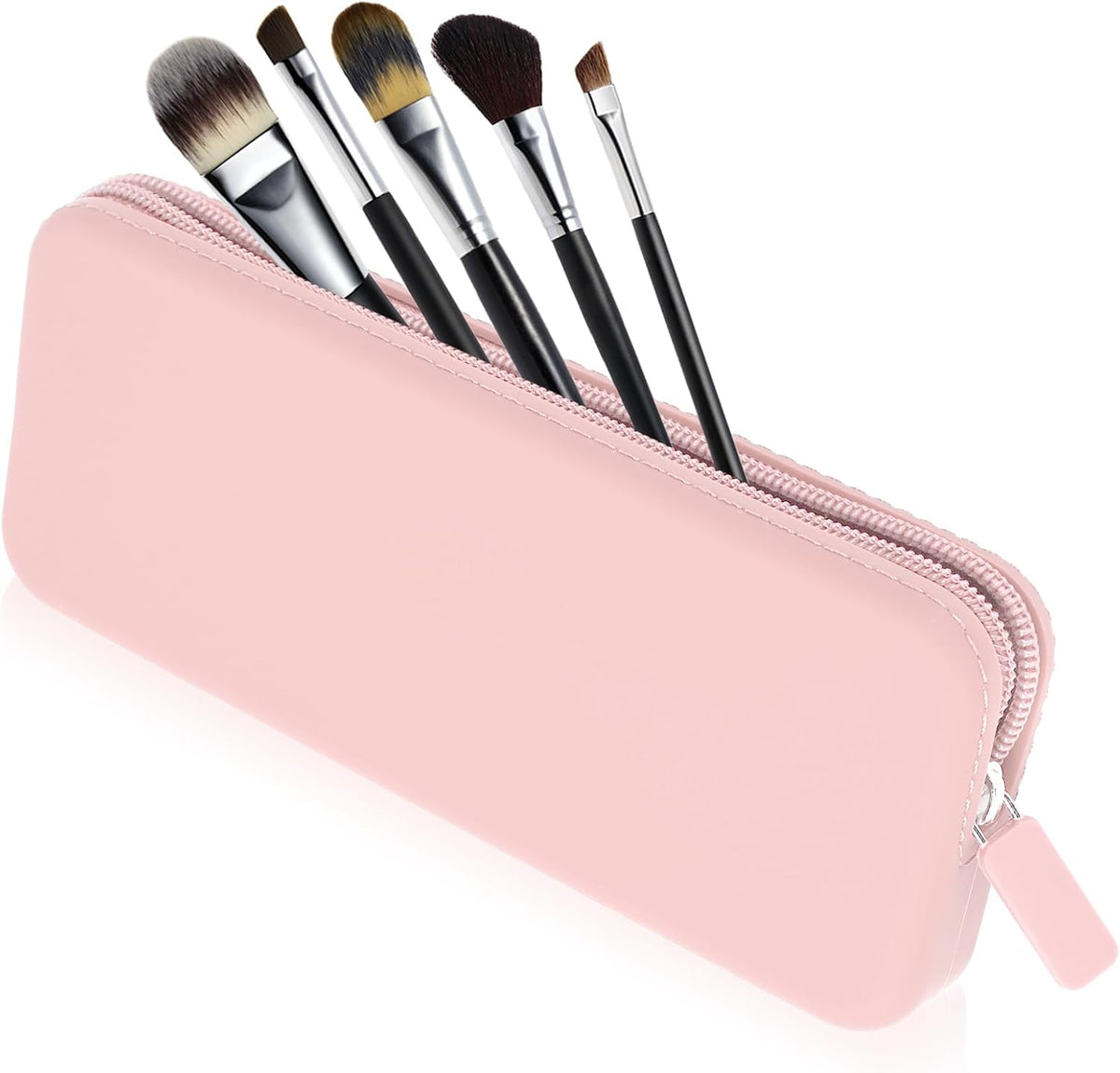 Travel Makeup Brush Holder, Silicone Makeup Brush Bag with Zipper Closure, Makeup Brushes Organizer Case Washable Makeup Pouch Holder Case for Daily, Work, Essentials（Black）