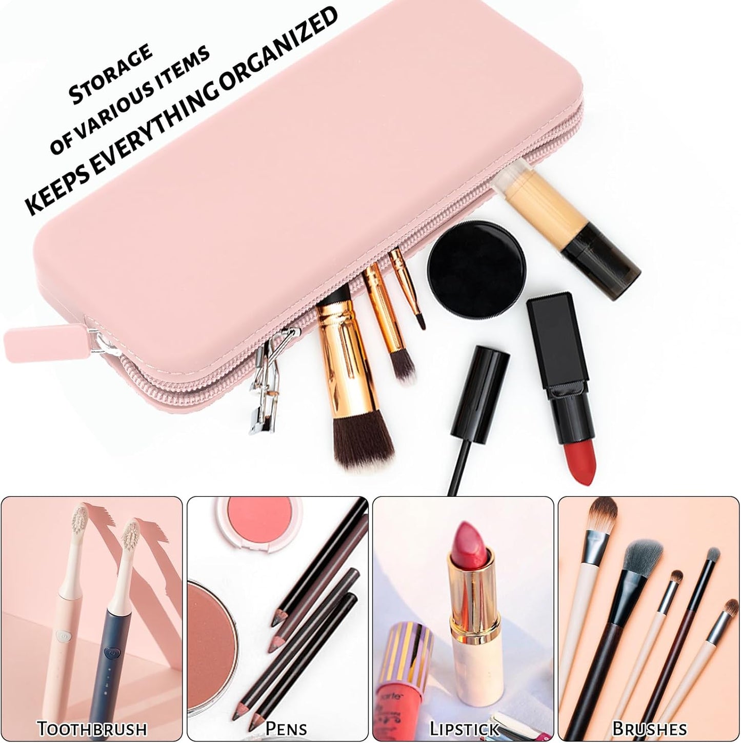 Travel Makeup Brush Holder, Silicone Makeup Brush Bag with Zipper Closure, Makeup Brushes Organizer Case Washable Makeup Pouch Holder Case for Daily, Work, Essentials（Black）