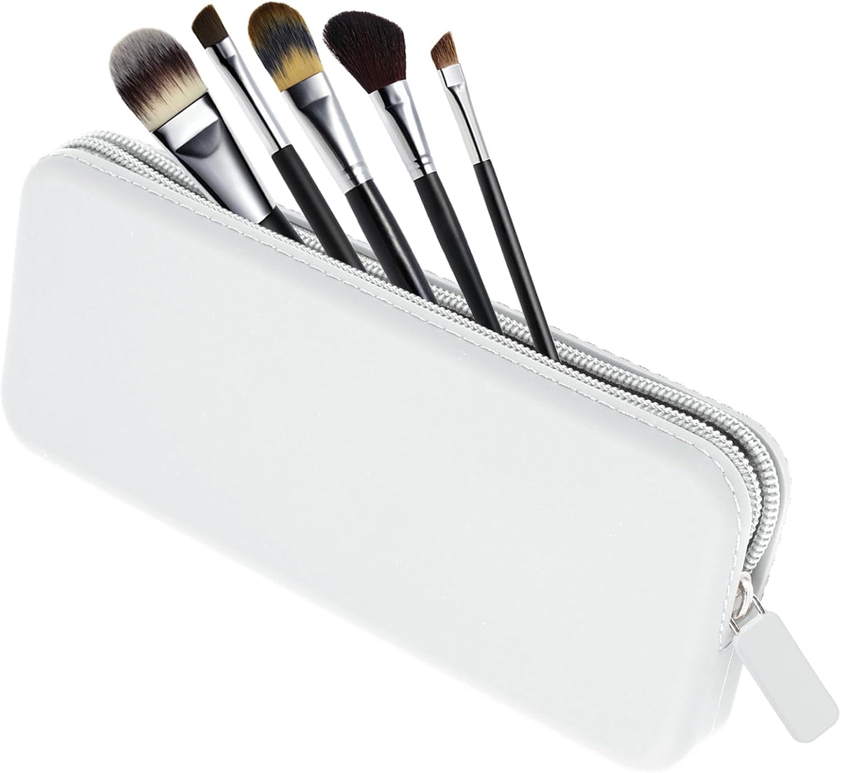 Travel Makeup Brush Holder, Silicone Makeup Brush Bag with Zipper Closure, Makeup Brushes Organizer Case Washable Makeup Pouch Holder Case for Daily, Work, Essentials（Black）