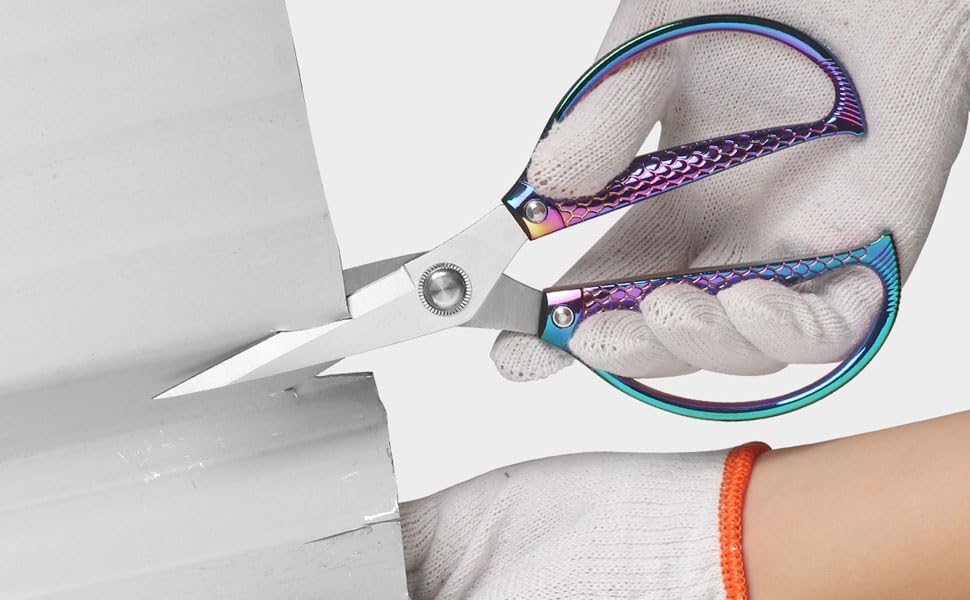Fish pattern Powerful kitchen scissors professional Heavy Duty Multi-Purpose pretty Color rainbow Titanium Coating Forged Stainless Steel fish bones Shears Office Home scissors