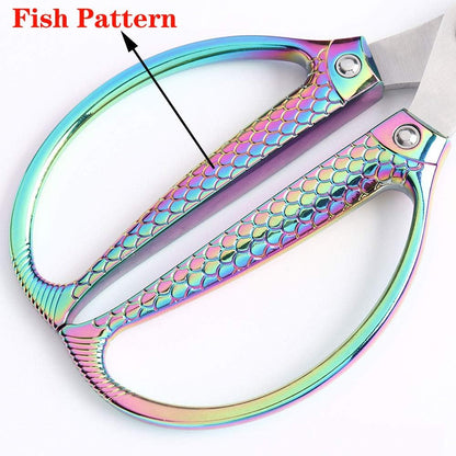 Fish pattern Powerful kitchen scissors professional Heavy Duty Multi-Purpose pretty Color rainbow Titanium Coating Forged Stainless Steel fish bones Shears Office Home scissors