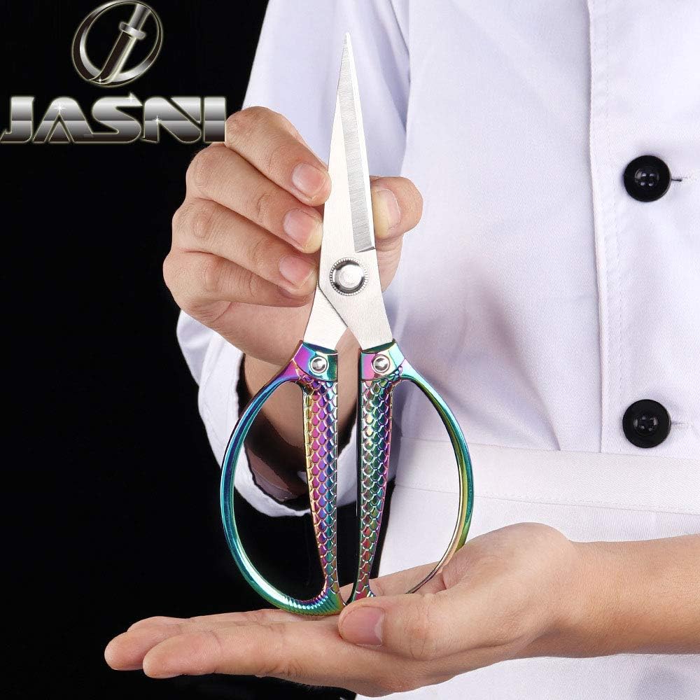 Fish pattern Powerful kitchen scissors professional Heavy Duty Multi-Purpose pretty Color rainbow Titanium Coating Forged Stainless Steel fish bones Shears Office Home scissors