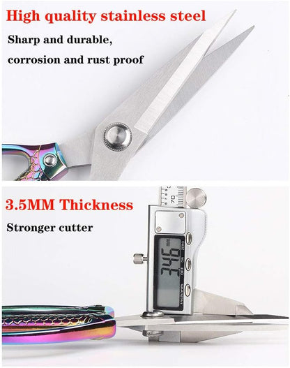 Fish pattern Powerful kitchen scissors professional Heavy Duty Multi-Purpose pretty Color rainbow Titanium Coating Forged Stainless Steel fish bones Shears Office Home scissors
