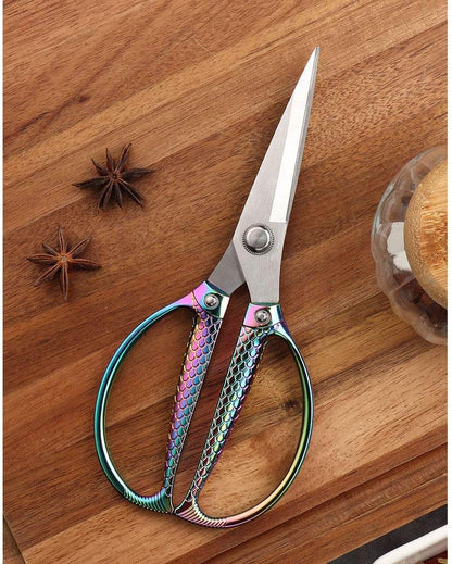 Fish pattern Powerful kitchen scissors professional Heavy Duty Multi-Purpose pretty Color rainbow Titanium Coating Forged Stainless Steel fish bones Shears Office Home scissors