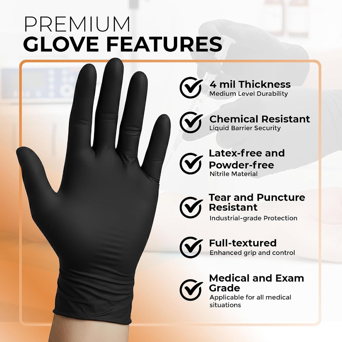 Nitrile Gloves Disposable Latex Free | 4 Mil Powder Free, Food Safe, Kitchen & Medical - Cleaning & Tattoo Supplies