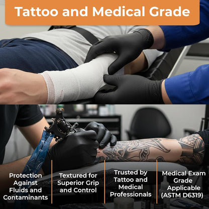 Nitrile Gloves Disposable Latex Free | 4 Mil Powder Free, Food Safe, Kitchen & Medical - Cleaning & Tattoo Supplies