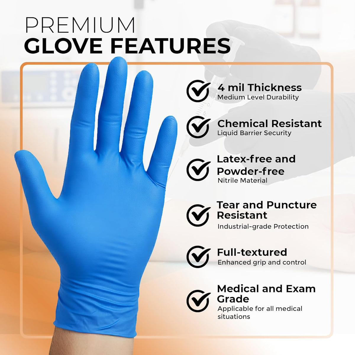 Nitrile Gloves Disposable Latex Free | 4 Mil Powder Free, Food Safe, Kitchen & Medical - Cleaning & Tattoo Supplies