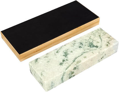 Leather Strop 7.8" with Knife Sharpening Stone 7",10000 Grit Whetstone, Final Fine Polishing stone, Natural Honing Oilstone for Knives Tools, Knife Sharpener (light green with leather strop)