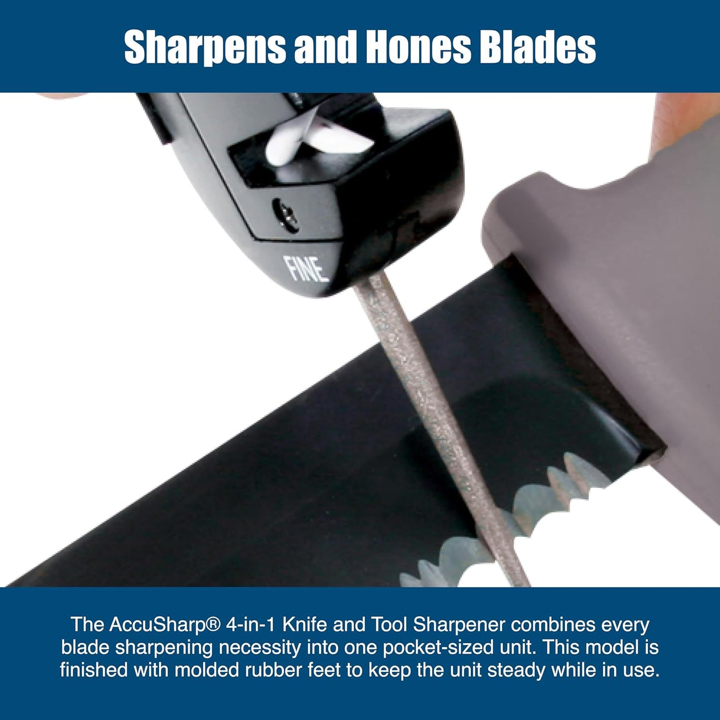 AccuSharp 4-in-1 Knife & Tool Sharpener, Coarse Tungsten Carbide Sharpening Blade & Ceramic Rod with Retractable Diamond-Tapered Rod for Knives, Fish Hooks & Tools, Orange