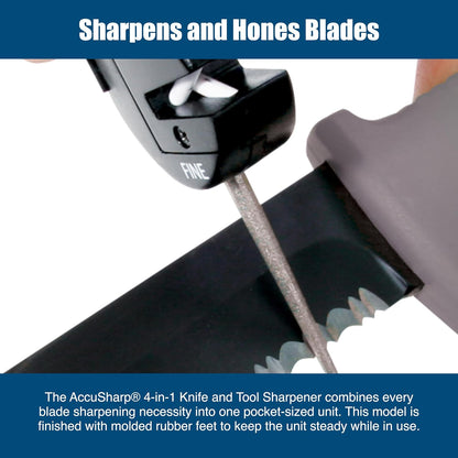 AccuSharp 4-in-1 Knife & Tool Sharpener, Coarse Tungsten Carbide Sharpening Blade & Ceramic Rod with Retractable Diamond-Tapered Rod for Knives, Fish Hooks & Tools, Orange