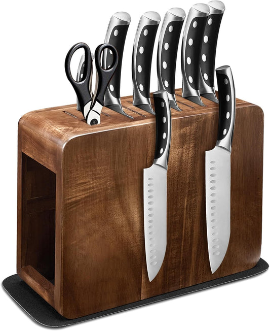 Magnetic Knife Block Holder with Enhanced Magnets,Storage Up to 26 knives,Double Side Magnetic Knife Storage Stand without Knives,Acacia Wood Universal Kitchen Knife Holder with Absorbent Mat