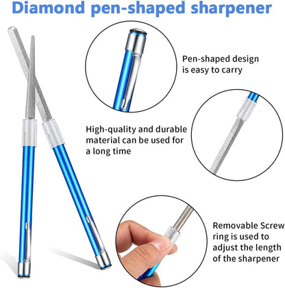 2Pcs Serrated Knife Sharpener, Retractable Diamond Sharpening Rod Portable Pocket Knife Steel Sharpener Rod Multifunctional Knife Sharpening Tool for Outdoor Kitchen Fishing Hunting