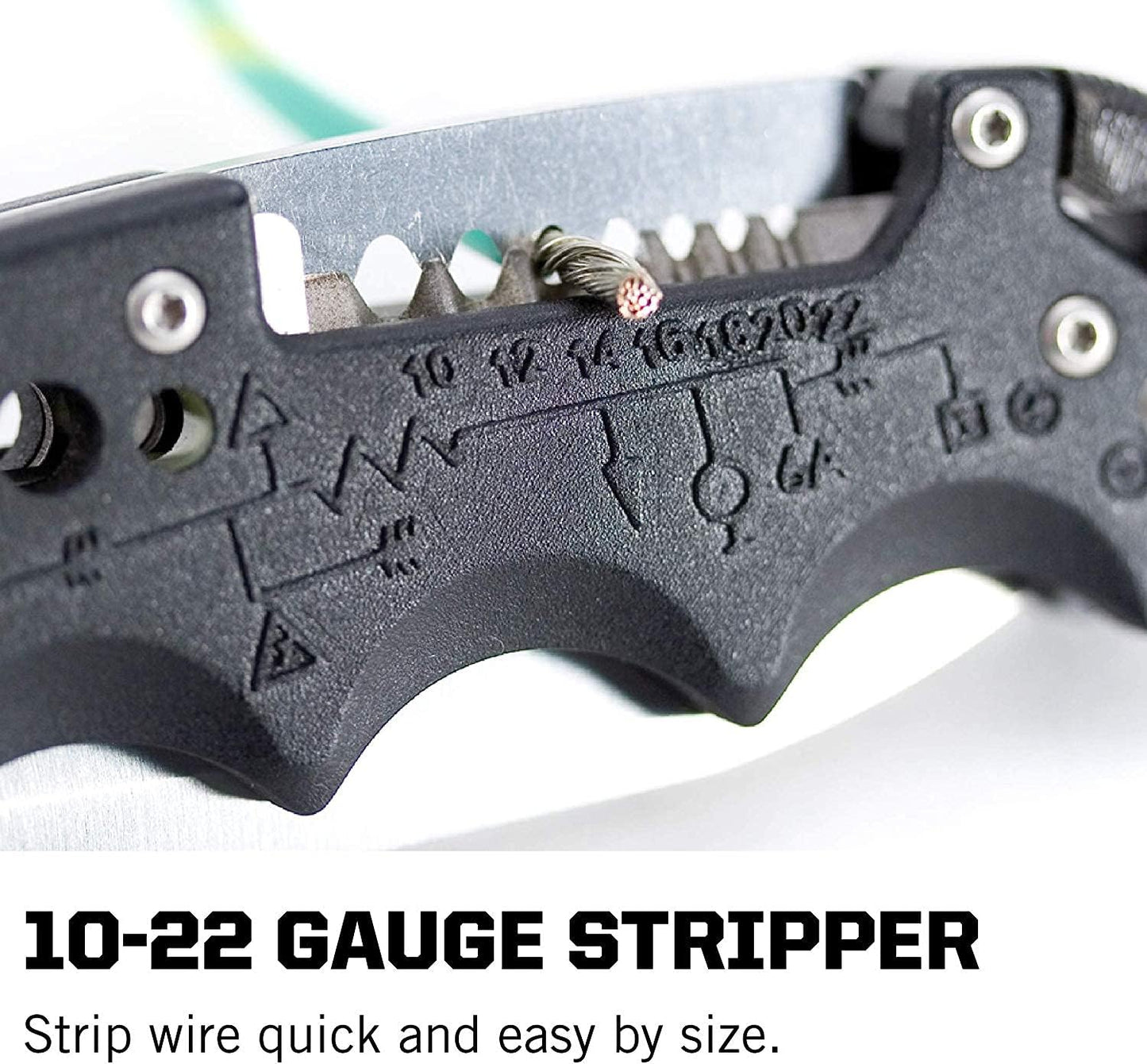 Kilowatt- Electricians Pocket Knife with Wire Stripping Multi-Tool and 3.4 Inch AUS-8 Blade, UTP 10-22G Wire Stripper Knife (EL01-CP), Black