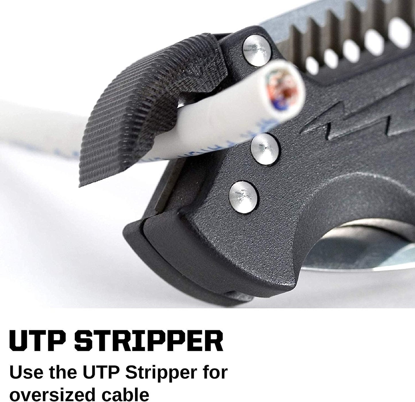 Kilowatt- Electricians Pocket Knife with Wire Stripping Multi-Tool and 3.4 Inch AUS-8 Blade, UTP 10-22G Wire Stripper Knife (EL01-CP), Black