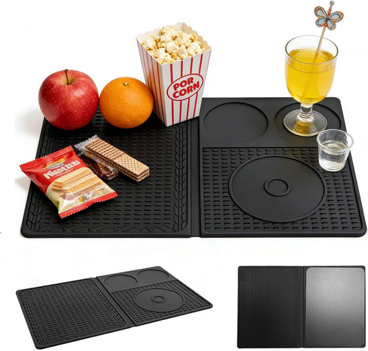 4-in-1 Bar Mat With Cutting Board, Foldable Silicone Bar Mats For Countertop, 18.1" x 11.8" x 0.2" For Bartending, Home Bar, Cutting Board, Travel, Outdoor Picnic (Black)