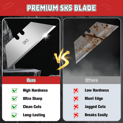 100 Pack Utility Knife Blades, SK5 Box Cutter Blades, Razor Blades | Blades for box cutter use cut cardboard, leather and drywall, Replacement blades suit home repairs, crafts and DIY projects