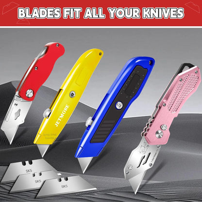100 Pack Utility Knife Blades, SK5 Box Cutter Blades, Razor Blades | Blades for box cutter use cut cardboard, leather and drywall, Replacement blades suit home repairs, crafts and DIY projects
