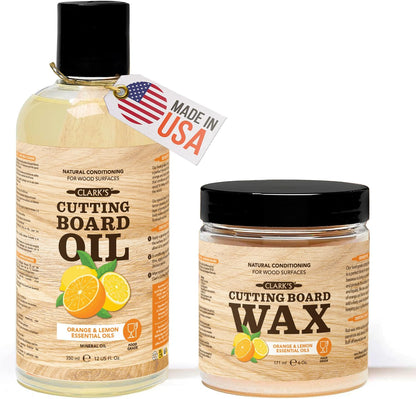 Cutting Board Oil & Wax Kit, Orange Lemon Scent, Food Safe - 2 Pack | Includes Food Grade Mineral Oil (12oz), Cutting Board Wax (6oz) for Cutting Boards, Butcher Blocks & Kitchen Wooden Utensils