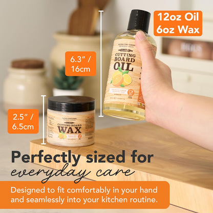 Cutting Board Oil & Wax Kit, Orange Lemon Scent, Food Safe - 2 Pack | Includes Food Grade Mineral Oil (12oz), Cutting Board Wax (6oz) for Cutting Boards, Butcher Blocks & Kitchen Wooden Utensils