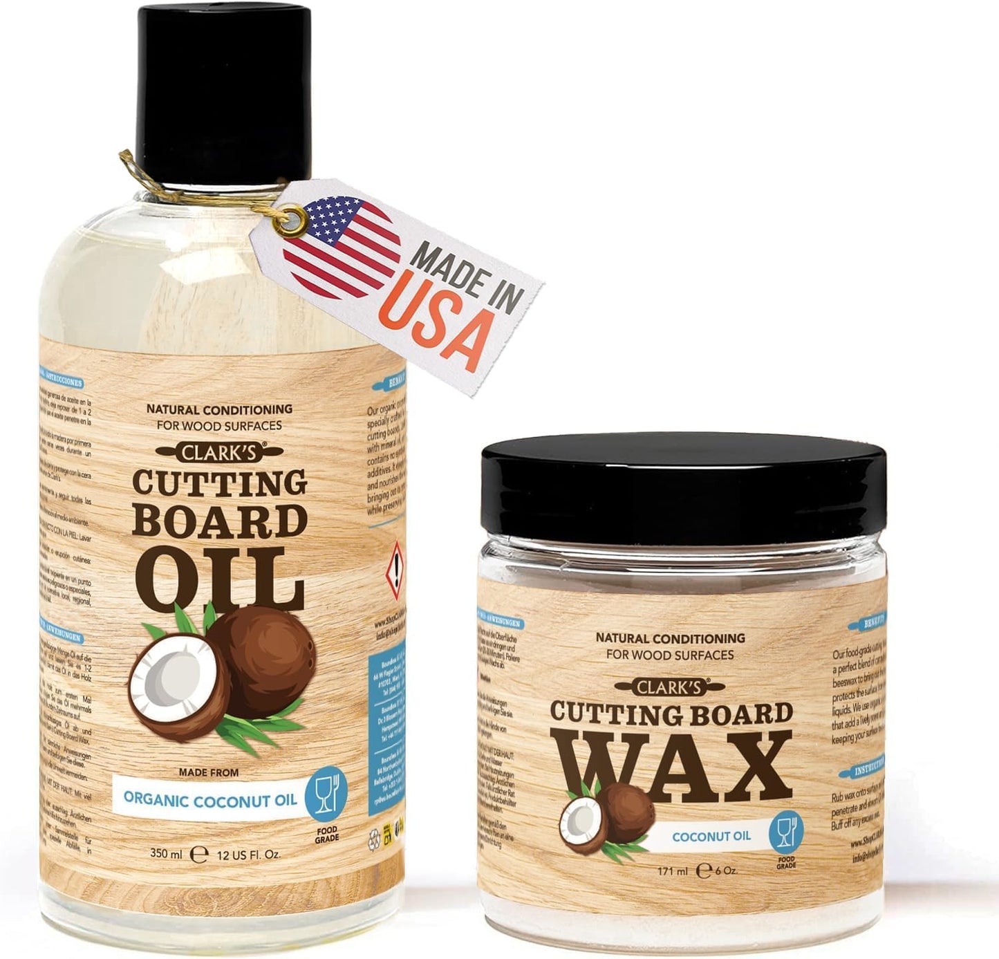 Cutting Board Oil & Wax Kit, Orange Lemon Scent, Food Safe - 2 Pack | Includes Food Grade Mineral Oil (12oz), Cutting Board Wax (6oz) for Cutting Boards, Butcher Blocks & Kitchen Wooden Utensils