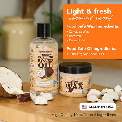 Cutting Board Oil & Wax Kit, Orange Lemon Scent, Food Safe - 2 Pack | Includes Food Grade Mineral Oil (12oz), Cutting Board Wax (6oz) for Cutting Boards, Butcher Blocks & Kitchen Wooden Utensils