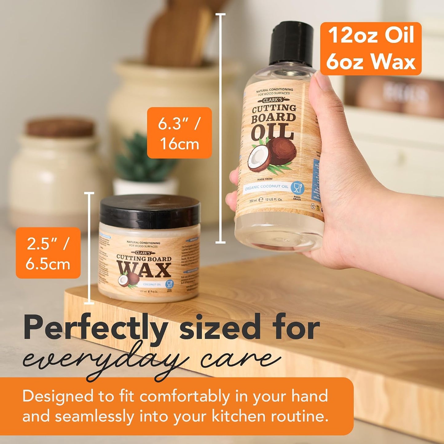 Cutting Board Oil & Wax Kit, Orange Lemon Scent, Food Safe - 2 Pack | Includes Food Grade Mineral Oil (12oz), Cutting Board Wax (6oz) for Cutting Boards, Butcher Blocks & Kitchen Wooden Utensils